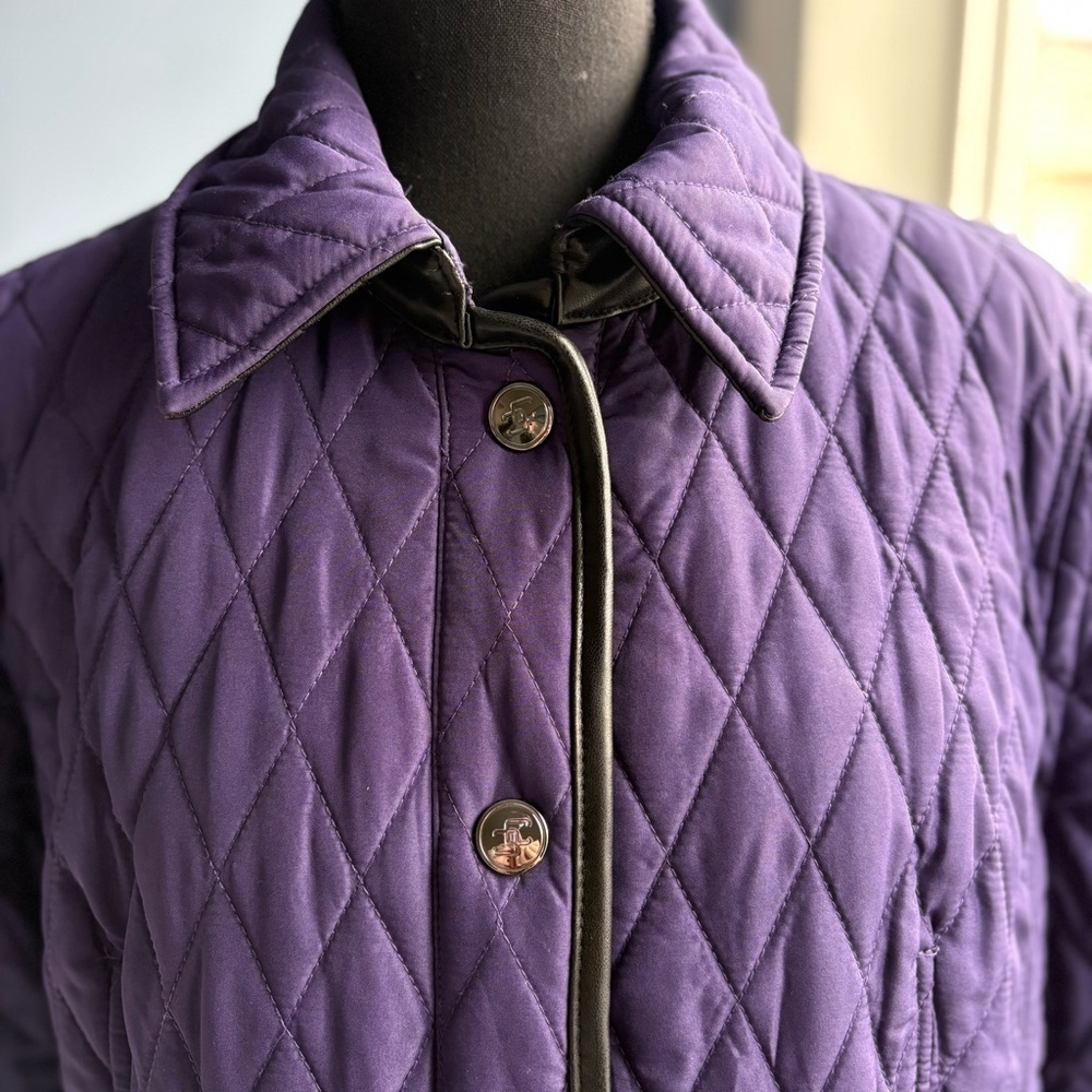 Chico's Rich Purple Diamond Quilted Barn Jacket Button Up Coat - Pockets - Picture 5 of 17